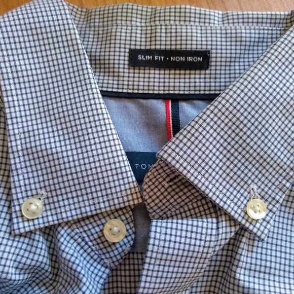 Tommy Hilfiger Slim Fit Blue Check Oxford Dress Shirt Size 15 1/2  34-35 - Picture 2 of 7